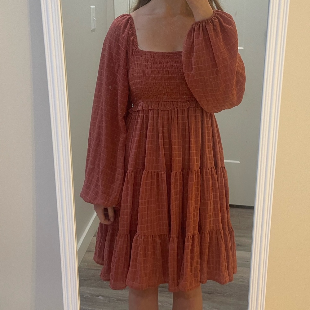 Altar'd State Terracotta Long Sleeve Dress